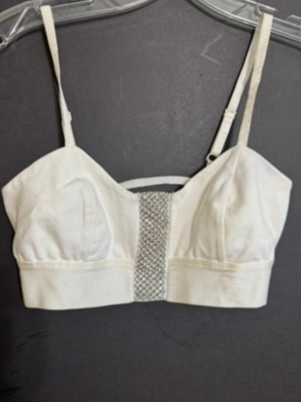 Bebe Kaylee Bra Top -Adj Spaghetti Strap, Rhinestone Front Accent Panel  Sz  S
